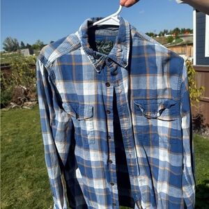 Woolrich Men's Blue and Brown Plaid Shirt